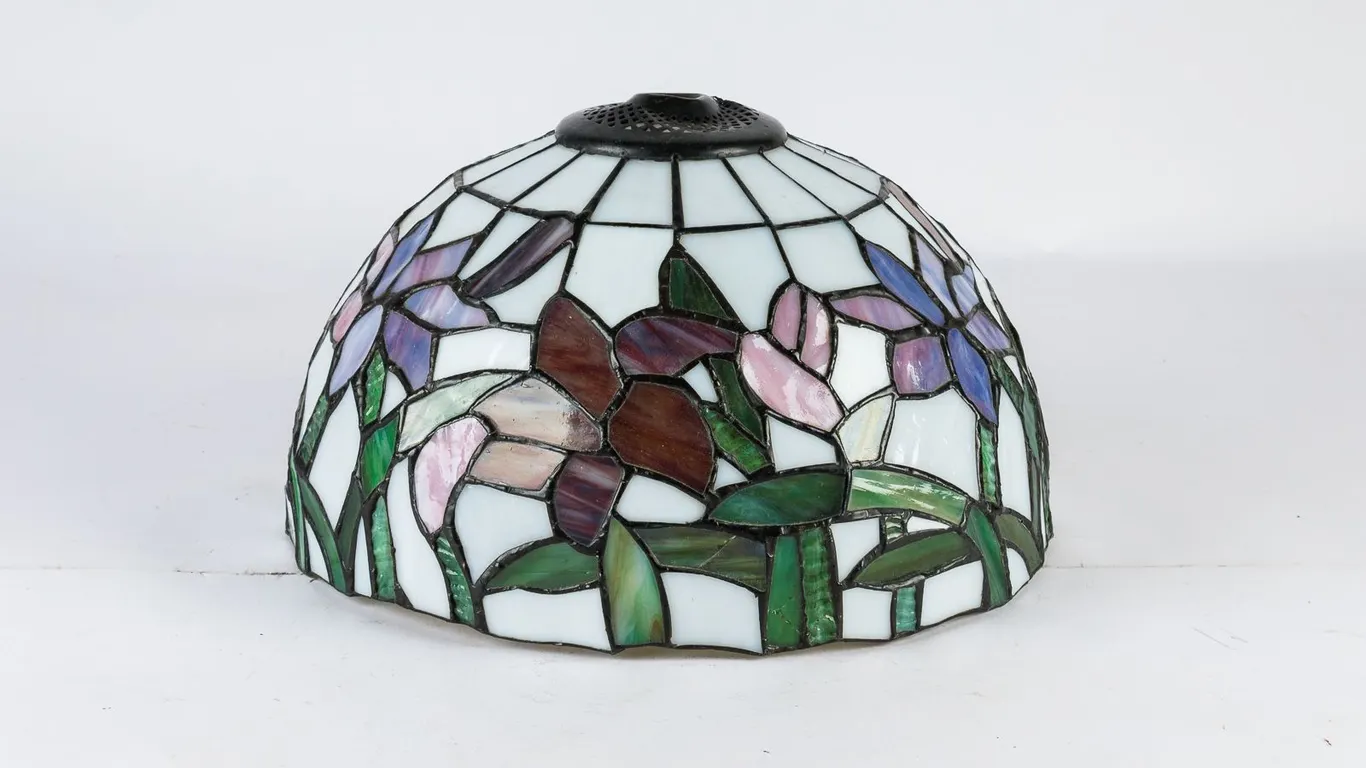 Vintage Stained Glass Iris Lamp Shade