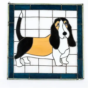 Stained Glass Panel with Bassett Hound Motif
