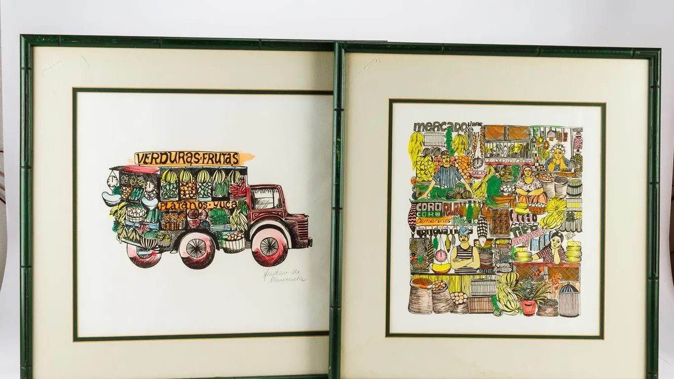 Pair of Framed Hand-Colored Prints