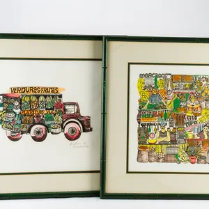 Pair of Framed Hand-Colored Prints