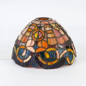Vintage Art Nouveau Swirl & Geometric Stained Glass Lampshade