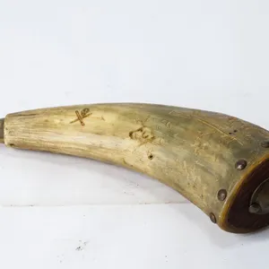 Vintage Folk Art Carved Powder Horn