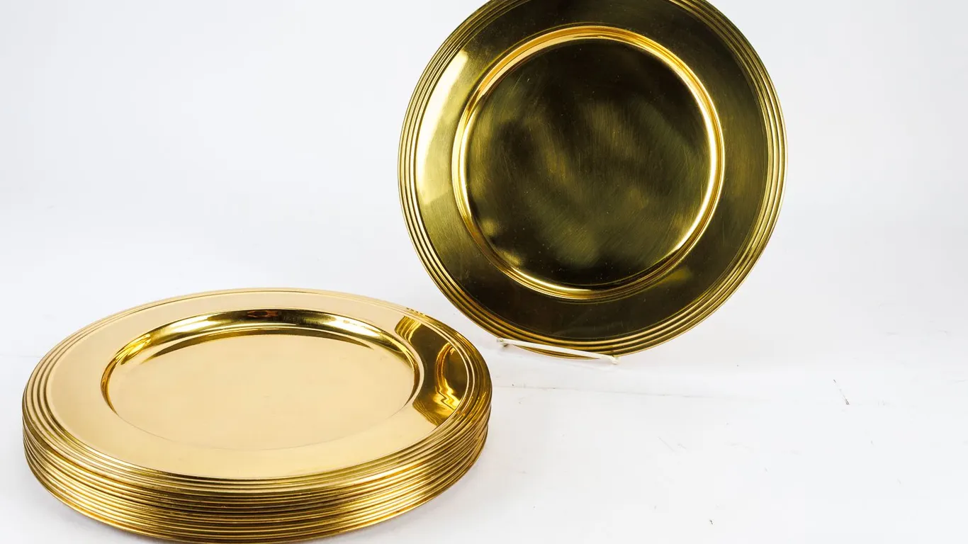 Vintage Polished Solid Brass Charger Plates Set of 12