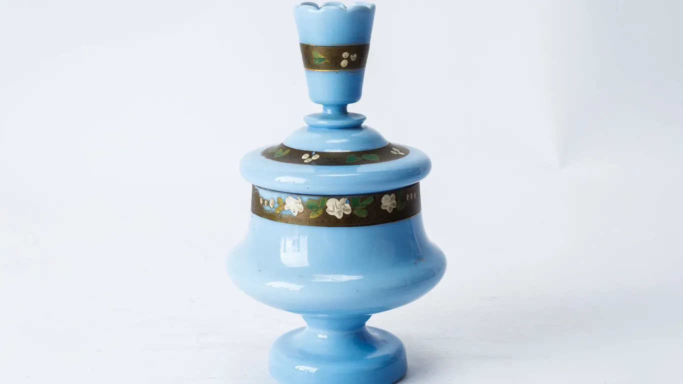 Antique Victorian Blue Opaline Glass Vanity Jar
