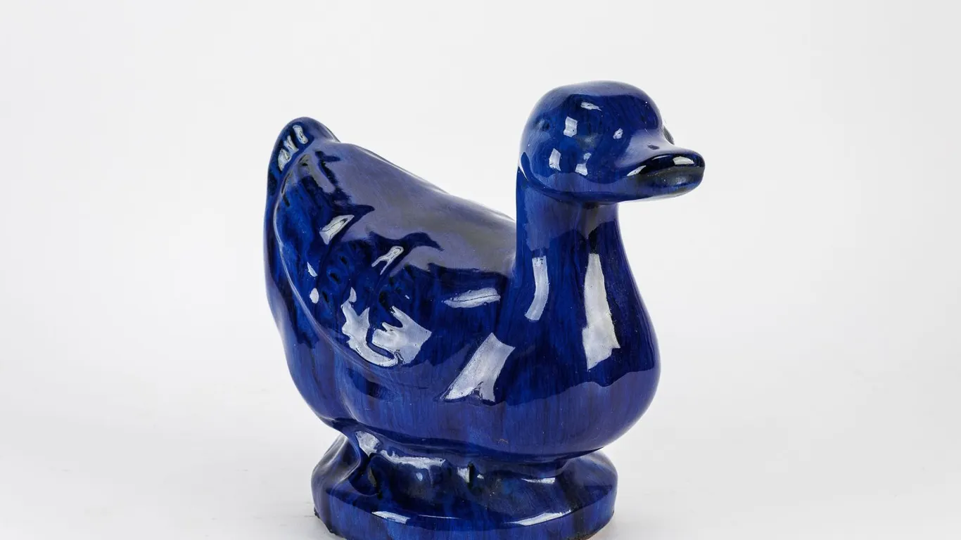 Vintage Cobalt Blue Drip Glaze Ceramic Duck