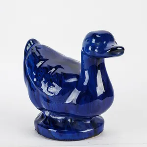 Vintage Cobalt Blue Drip Glaze Ceramic Duck
