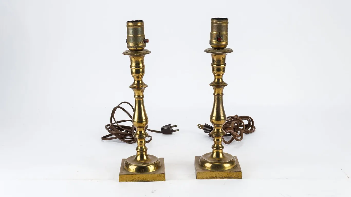 Pair of Vintage Brass Candlestick Table Lamps