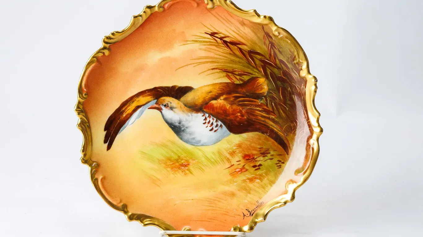 Antique Limoges Porcelain Cabinet Plate with Game Bird Motif
