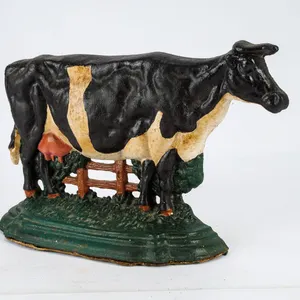 Vintage Painted Cast Iron Cow Doorstop