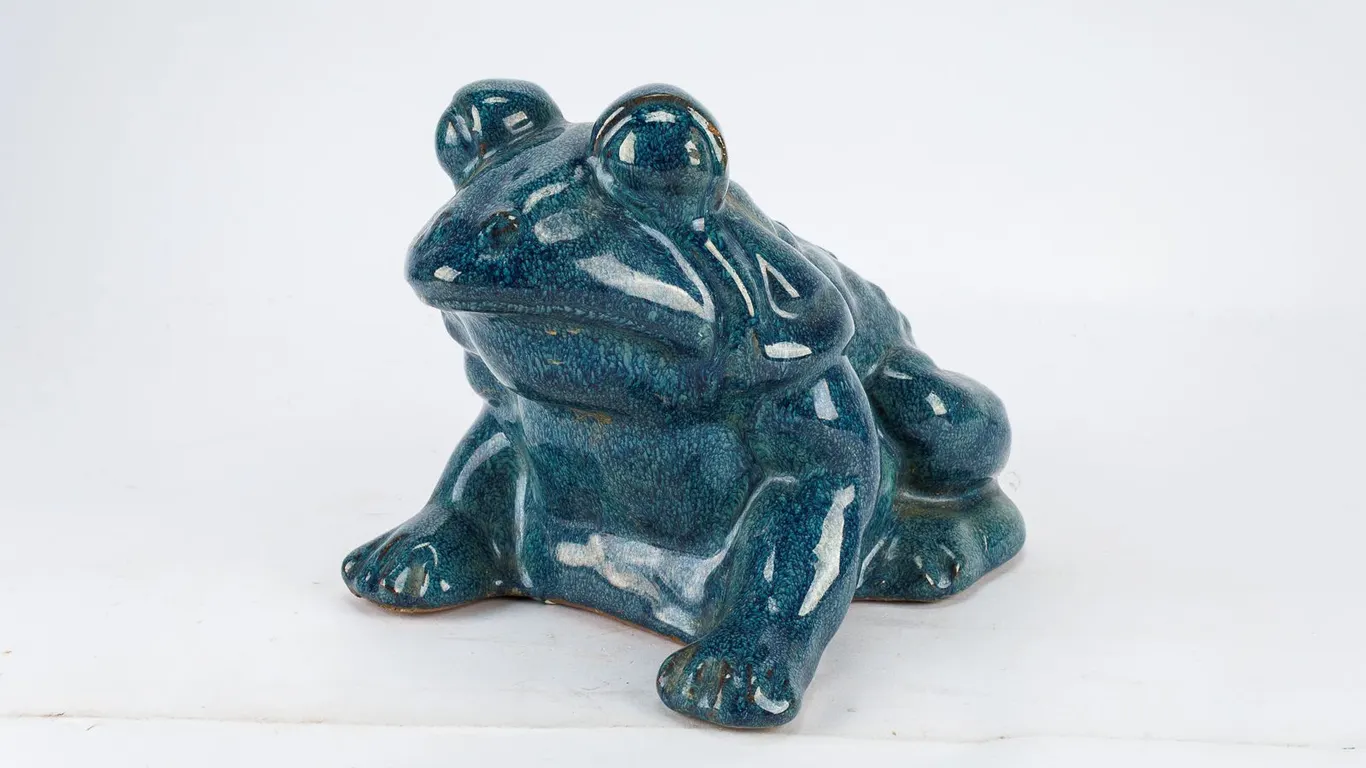 Vintage Glazed Ceramic Frog Garden Statue