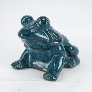 Vintage Glazed Ceramic Frog Garden Statue