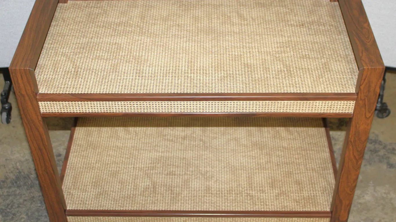 Wood and Wicker Rolling Serving Cart