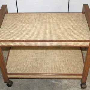 Wood and Wicker Rolling Serving Cart