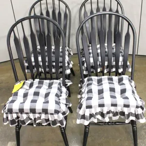 4 Black Wood Windsor-Style Side Chairs with Seat Cushions