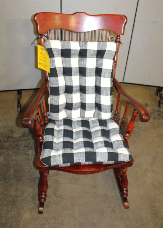 Wooden Rocking Chair with Plaid Cushions