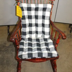 Wooden Rocking Chair with Plaid Cushions