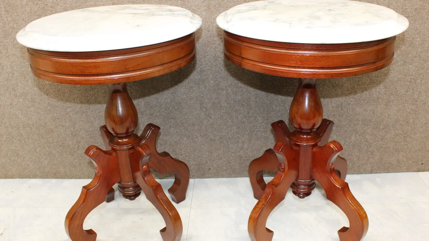 Mahogany and Marble-Top Victorian-Style Tables