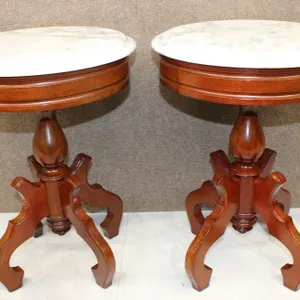 Mahogany and Marble-Top Victorian-Style Tables