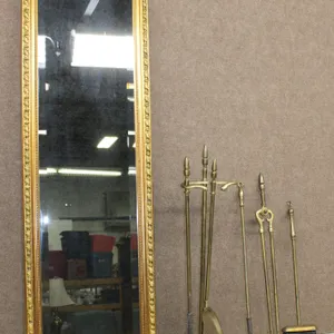 Italian Gilt Frame Wall Mirror and Brass Fireplace Tools