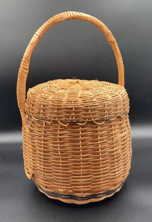 Woven Wicker Basket with Lid & Handle