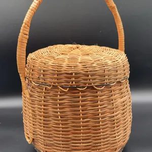 Woven Wicker Basket with Lid & Handle