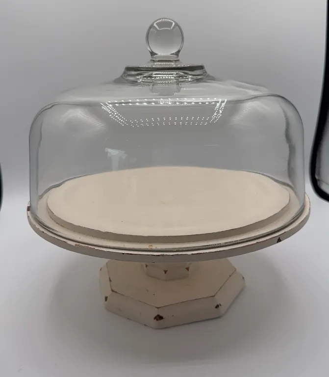 Wooden Cake Pedestal with Glass Dome Lid/Cloche
