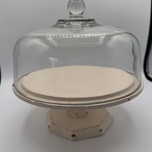 Wooden Cake Pedestal with Glass Dome Lid/Cloche