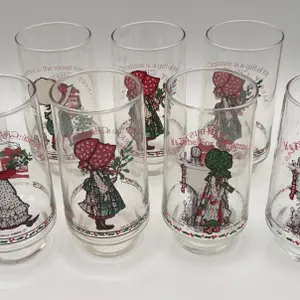 8 Holly Hobbie Limited Edition Christmas Glasses 1970's
