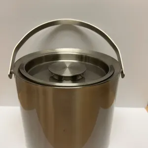 Food Network Stainless Steel Ice Bucket With Handle, Lid, and Tongs, 6 Inch Tall, Made in China, Han
