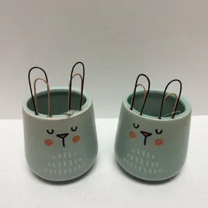 Ceramic Bunny Face Holders With Metal Bunny Ear Clips, Mint Green