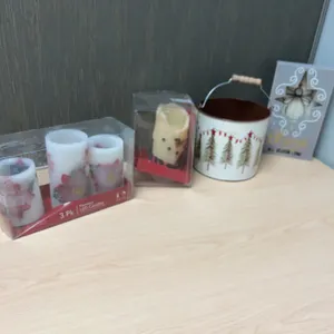 Flameless LED Christmas Candles, Holiday Metal Pail, Blessings Plaque, and Hosley Accent Lot Set of