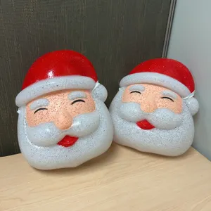11-Inch Glittered Santa Claus Face Decorations in Red and White PlasticWall Hanging Decor Pieces
