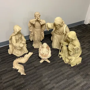 Large Nativity Set With Five Resin Figures, Angel Wings, And Baby Jesus Crèche Scene, Figures