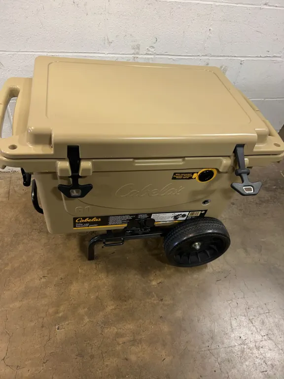 Cabela's 60 Quart Polar Cap Equalizer Cooler in Tan with Dolly and Pressure Relief Valve, Wheeled De