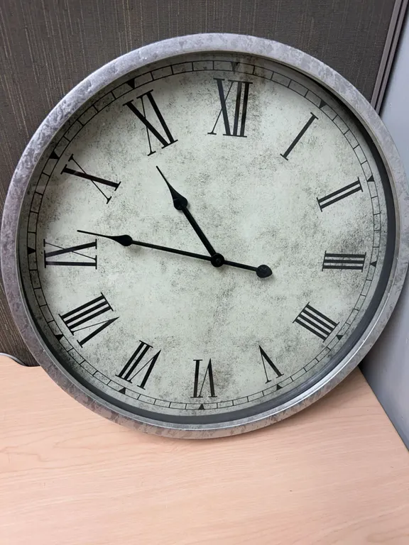 Large Wall Clock With Roman Numerals, Metal Frame, Battery