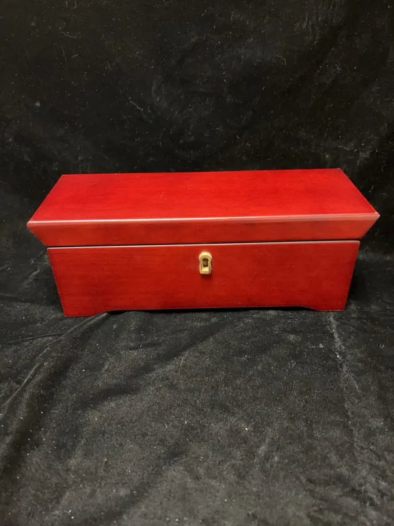 Things Remembered Red Wood Jewelry Box With Mirror, Felt Lining