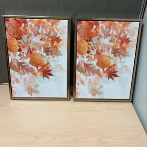 Framed Autumn Leaf Relief Paintings, Mixed Media on Canvas