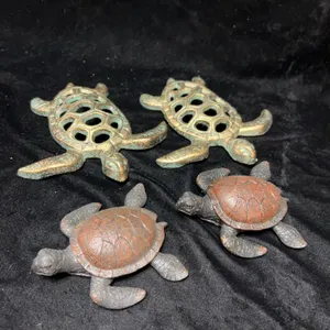 Two Cast Iron Sea Turtle Decorative Figurines, Two Patina and Two Brown Finish
