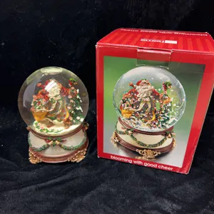 JCPenney Home Collection "Blooming with Good Cheer" Santa Musical Snowglobe with Box, Plays "Jingle