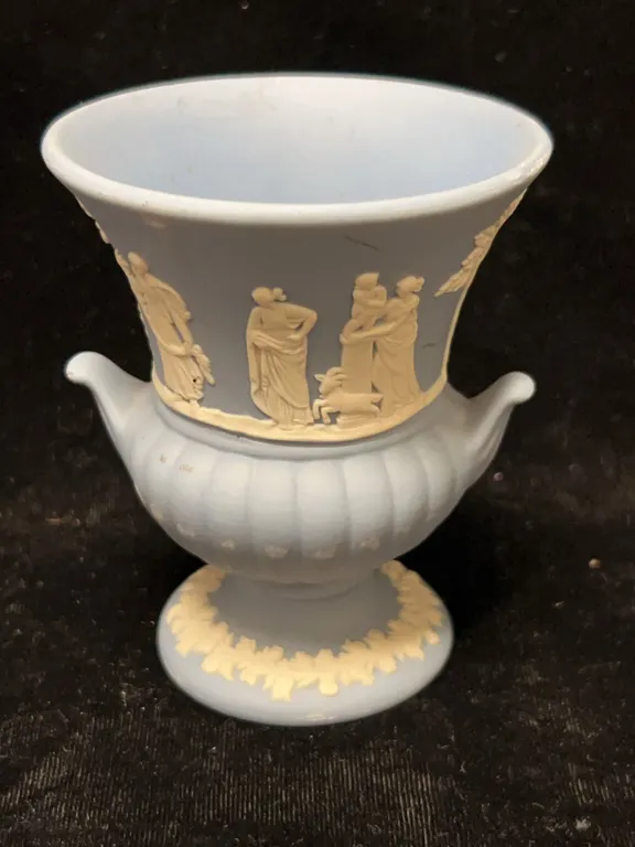 Wedgwood Blue Jasperware Vase With Classical Relief, England