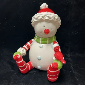 Department 56 Snowman Cookie Jar with Red Cardinal and Green Scarf, Ceramic, Oven & Dishwasher Safe