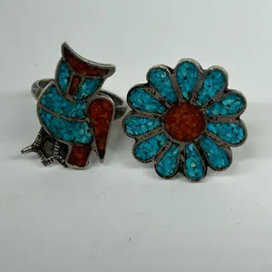 Turquoise and Coral Rings