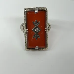 Art Deco Style Rectangular Carnelian Ring