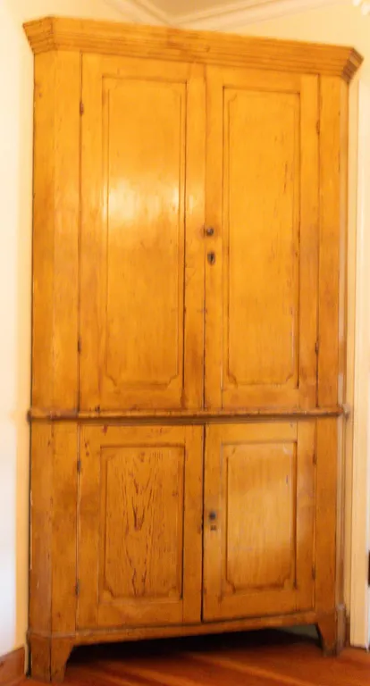 ANTIQUE CORNER CABINET 86" H., 48" W.