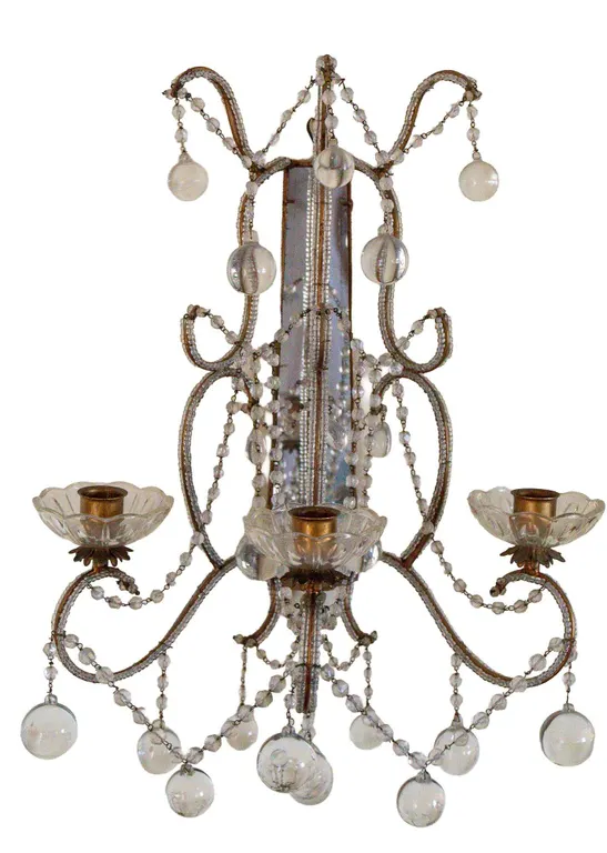 ITALIAN MIRRORED CRYSTAL WALL SCONCE, HOLLYWOOD REGENCY STYLE.