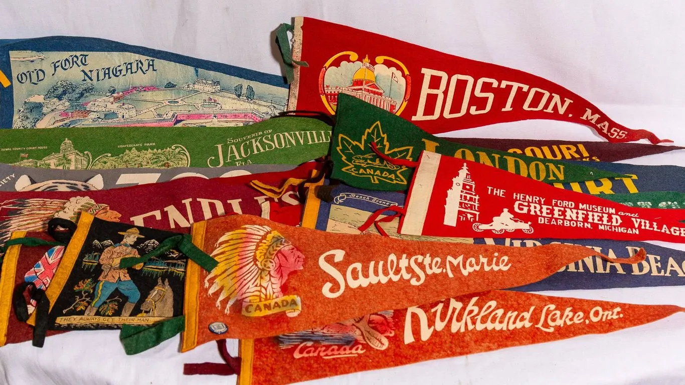 VINTAGE PENNANTS FROM VARIOUS CITIES.