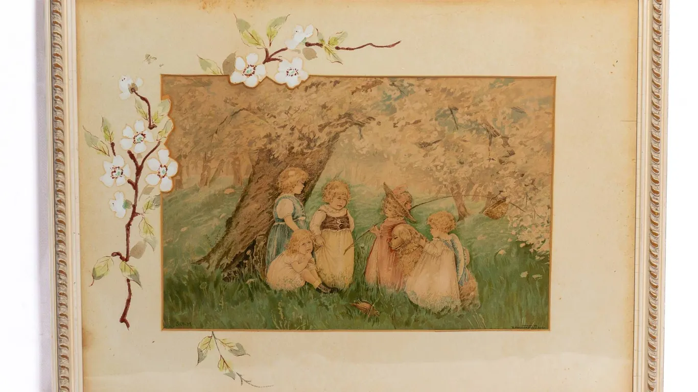 FRAMED PASTORAL LITHOGRAPH BY FREDERICK A. STOKES PUBLISHER.