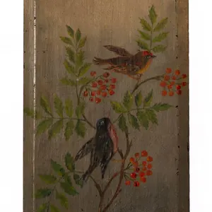 PAINTED BIRDS ON BOARD FOLK ART STYLE 16" W., 8" L.