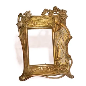 ART NOUVEAU CAST METAL PICTURE FRAME WITH EASEL.