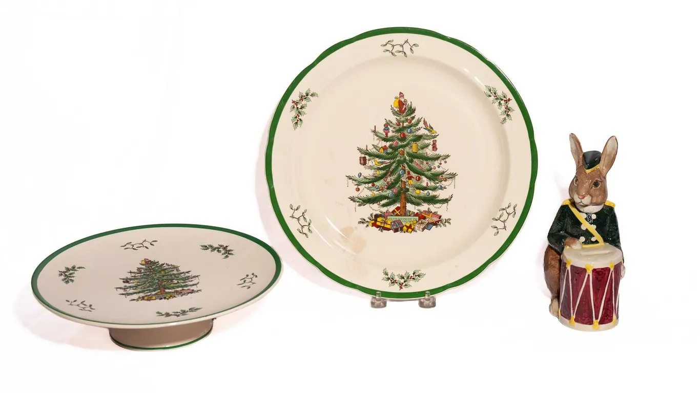 SPODE ENGLAND CAKE PLATE, SPODE ENGLAND PLATTER, BUNNY BANK.
